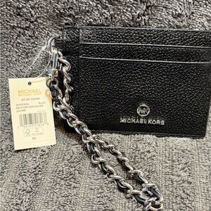 Michael Kors Black Leather Card Holder with Chain